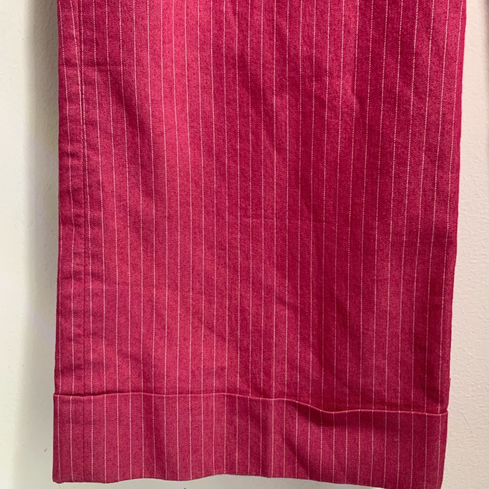 Next Capri Trousers Pink Pinstripe Cotton Blend Cuffed Hem With Pockets UK 14 - Picture 7 of 13